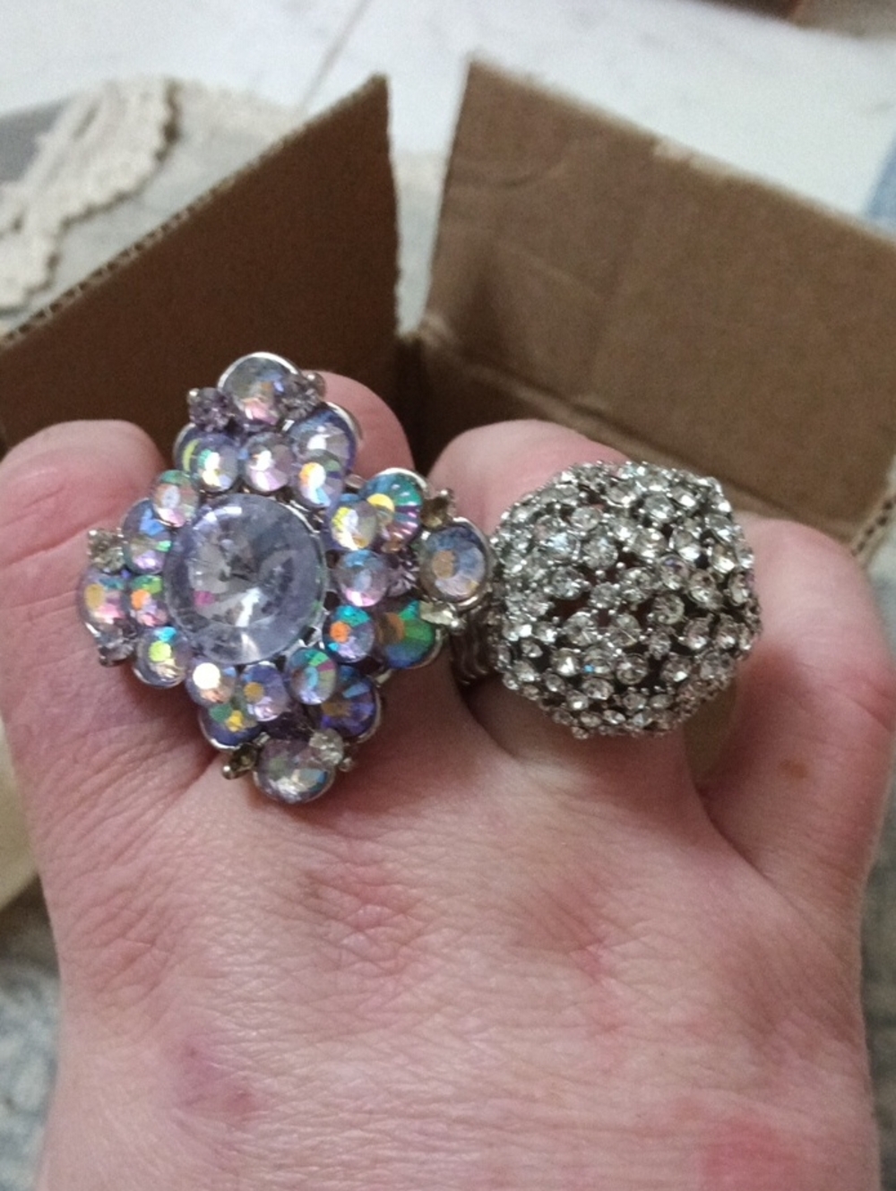 Crystal Cluster Statement Rings - Iridescent & Silver